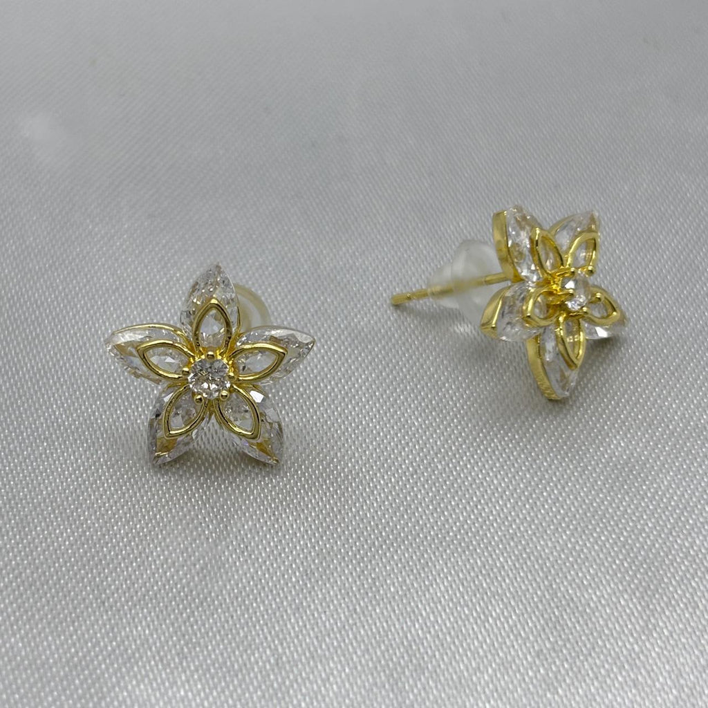 #BOL125 - Broquel Flor Piedra De Zirconia Oro Laminado 18K