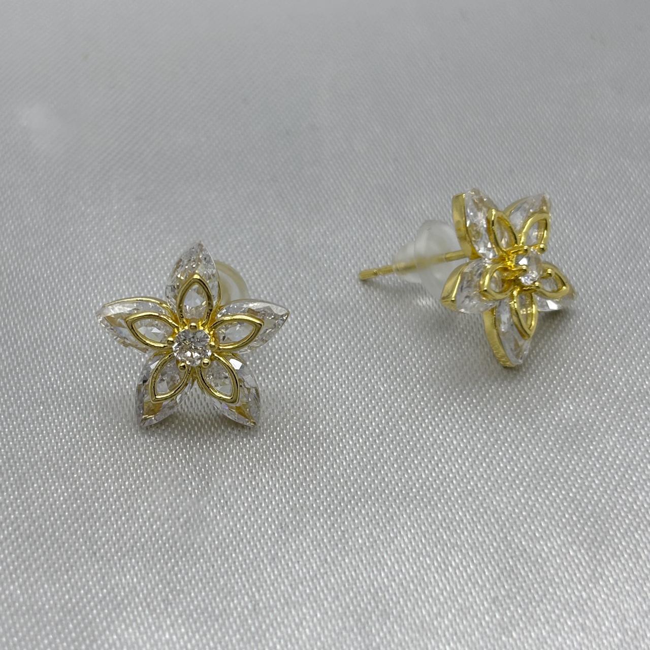 #BOL125 - Broquel Flor Piedra De Zirconia Oro Laminado 18K