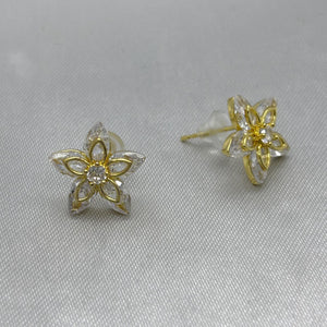 #BOL125 - Broquel Flor Piedra De Zirconia Oro Laminado 18K