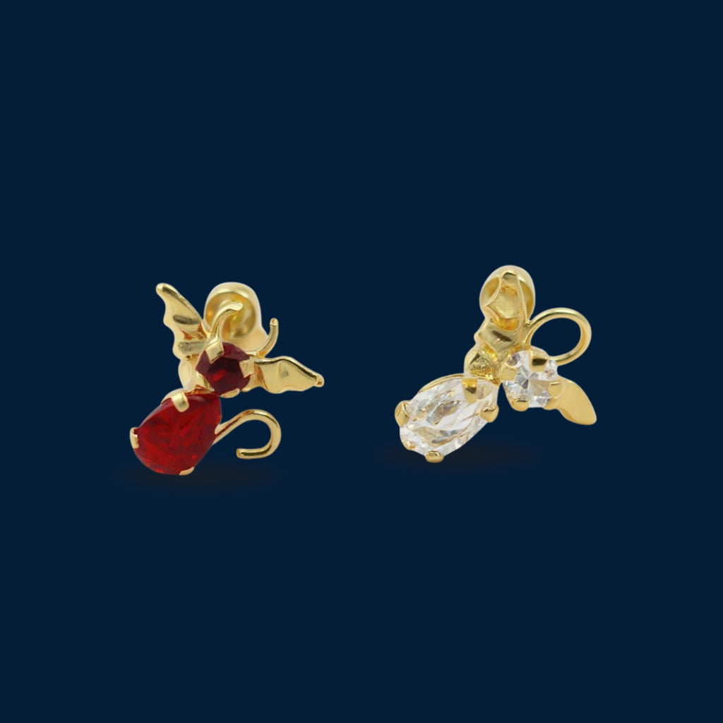 #B10232 - Broquel Conciencia Ángel Y Diablito Con Piedra Zirconia Oro 10K