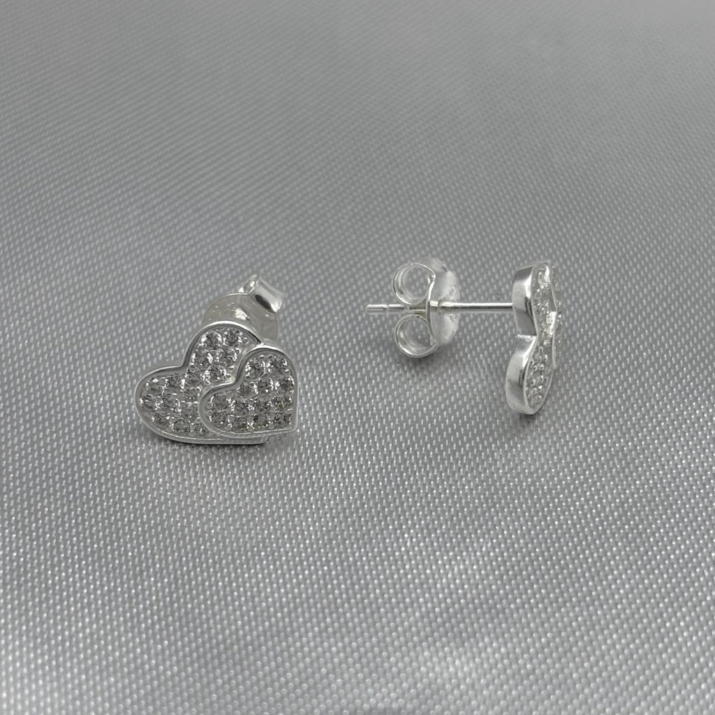 #BR110 - Broquel Doble Corazón Con Piedra Zirconia Plata - LL1.8