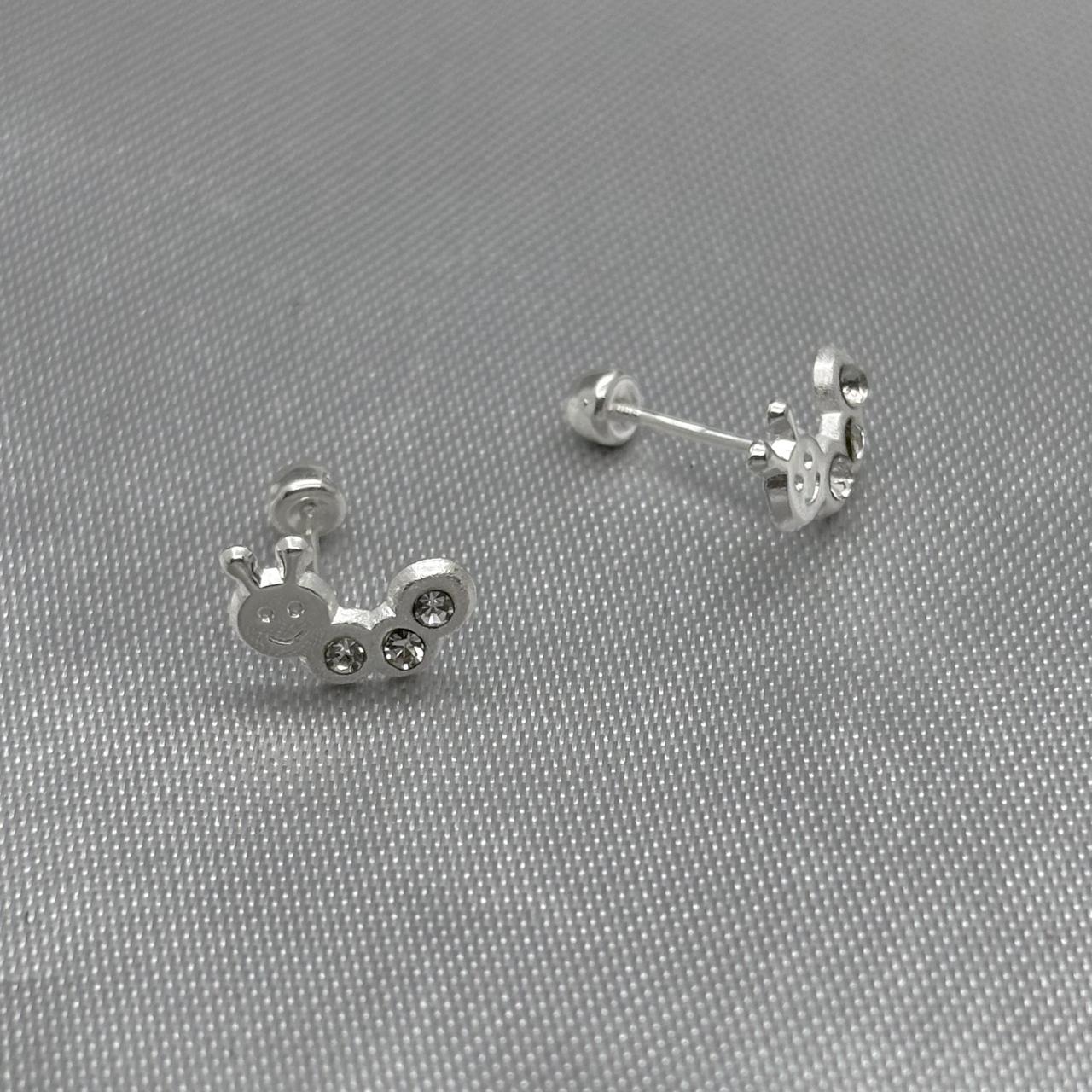 #BR191 - Broquel Oruga Piedra Zirconia Plata - BBF