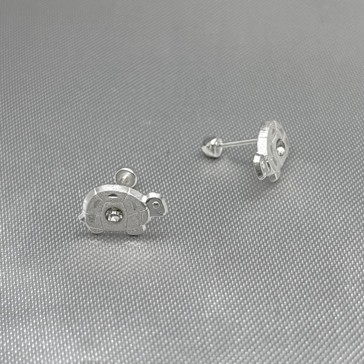 #BR197 - Broquel Tortuga Piedra Zirconia Plata - E19
