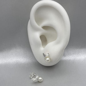 #BR214 - Broquel Mariposa Perla Con Piedra Zirconia Plata - LL1.3