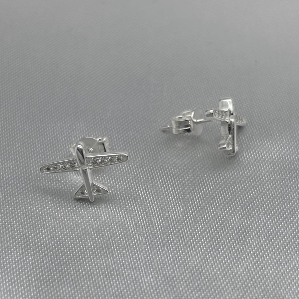 #BR253 - Broquel Avión Piedra Zirconia Plata - LL1.7