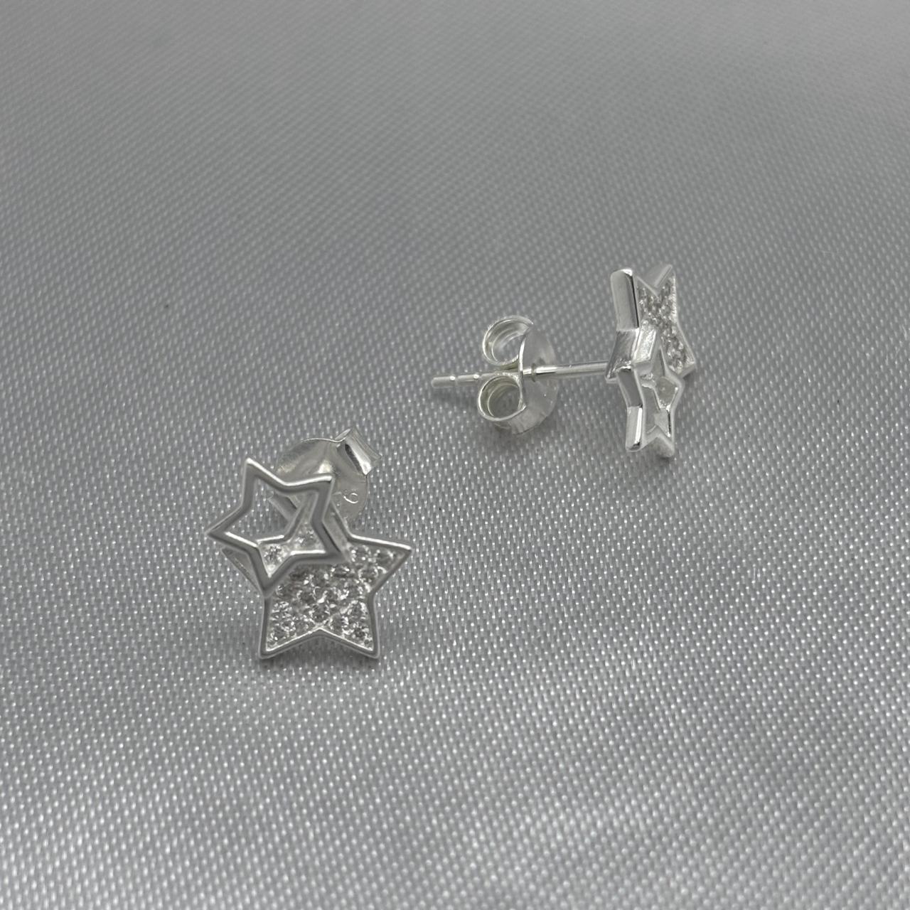 #BR255 - Broquel Doble Estrella Piedra Zirconia Plata - LL1.7