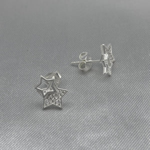 #BR255 - Broquel Doble Estrella Piedra Zirconia Plata - LL1.7