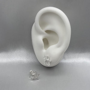 #BR255 - Broquel Doble Estrella Piedra Zirconia Plata - LL1.7