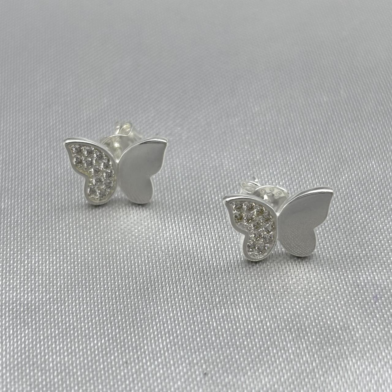 #BR265 - Broquel Mariposa Con Zirconia Plata - LL2.1