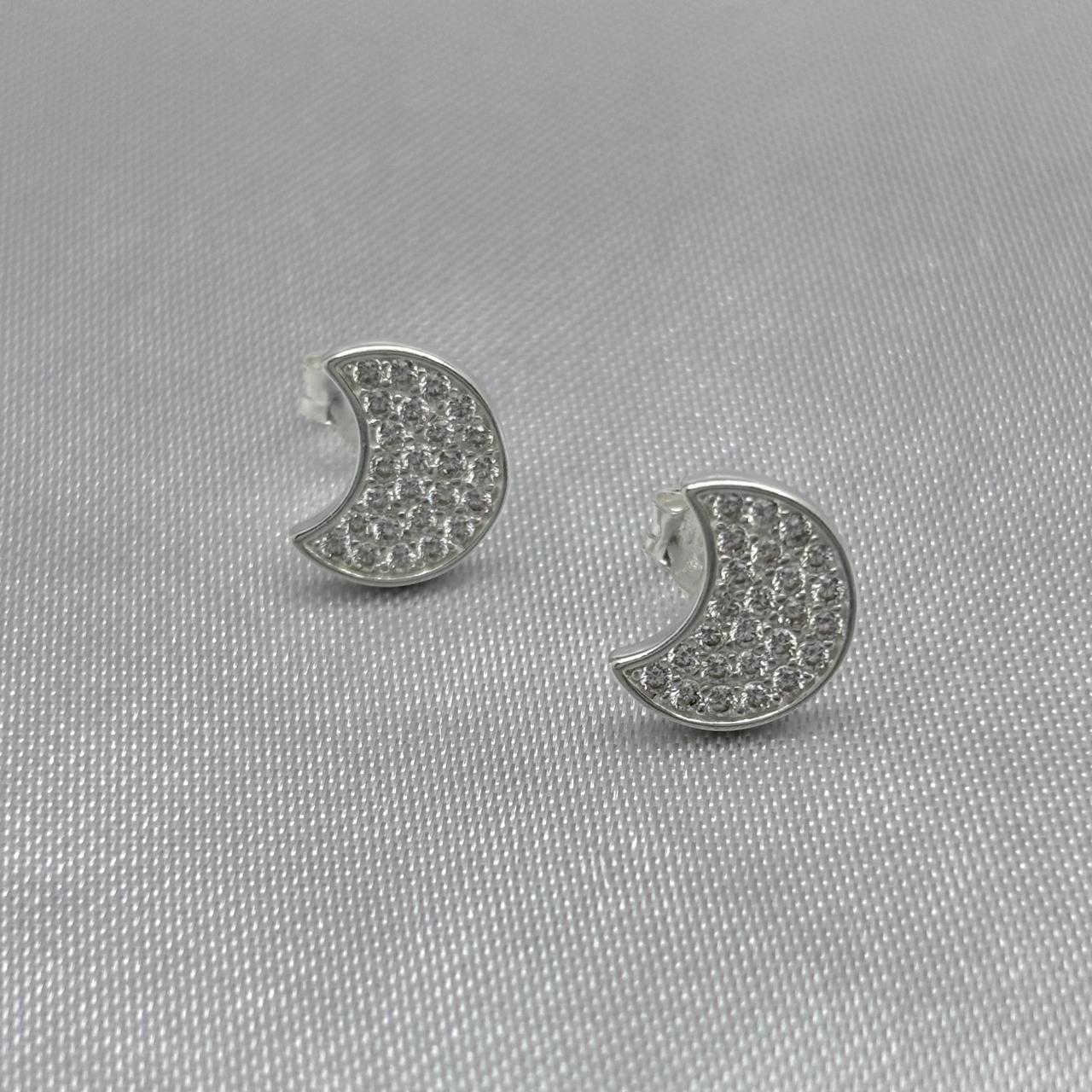 #BR266 - Broquel Luna Con Piedra Zirconia Plata - LL1.7