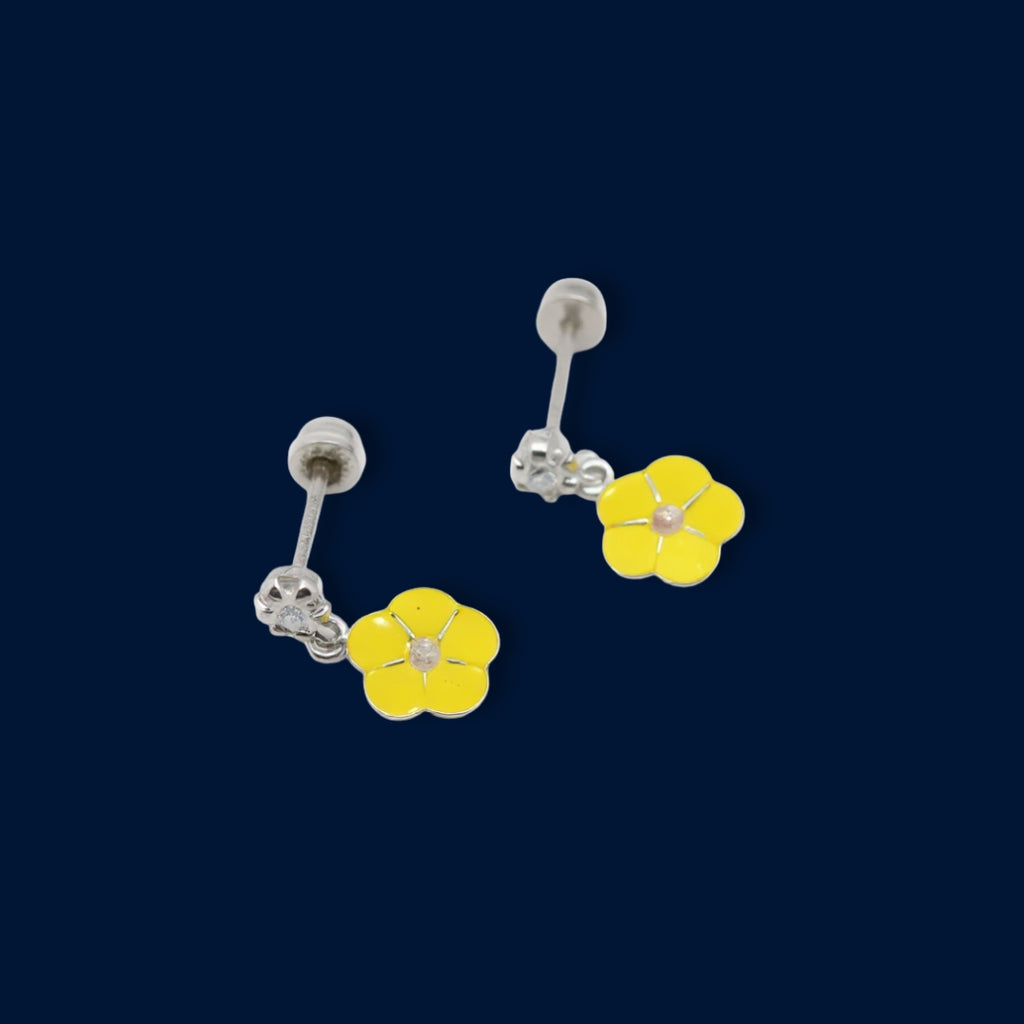 #BR281 - Broquel Flor Esmaltada Con Zirconia Plata - F41
