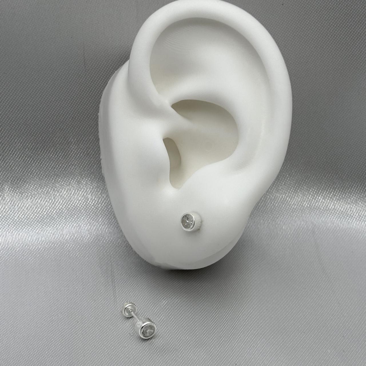 #BR287 - Broquel Tambor Con Piedra Zirconia Plata