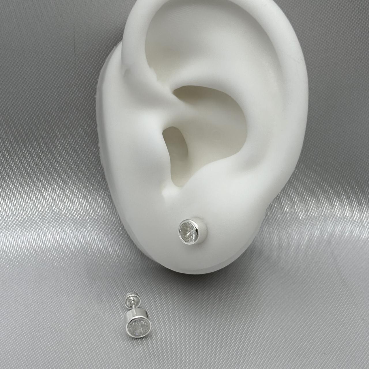 #BR287 - Broquel Tambor Con Piedra Zirconia Plata