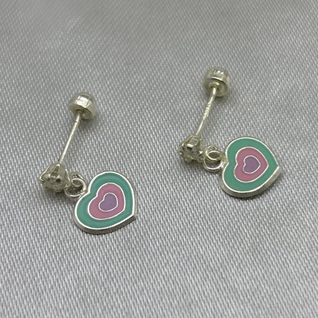 #BR304 - Broquel Corazón Esmaltado Y Piedra Zirconia Plata - F44/