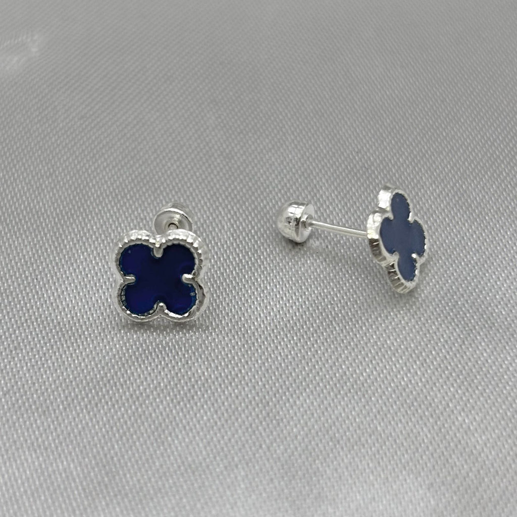 #BR310 - Broquel Trébol Tipo Van Cleef Esmaltado Plata