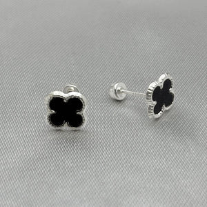#BR310 - Broquel Trébol Tipo Van Cleef Esmaltado Plata