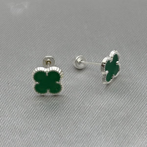 #BR310 - Broquel Trébol Tipo Van Cleef Esmaltado Plata