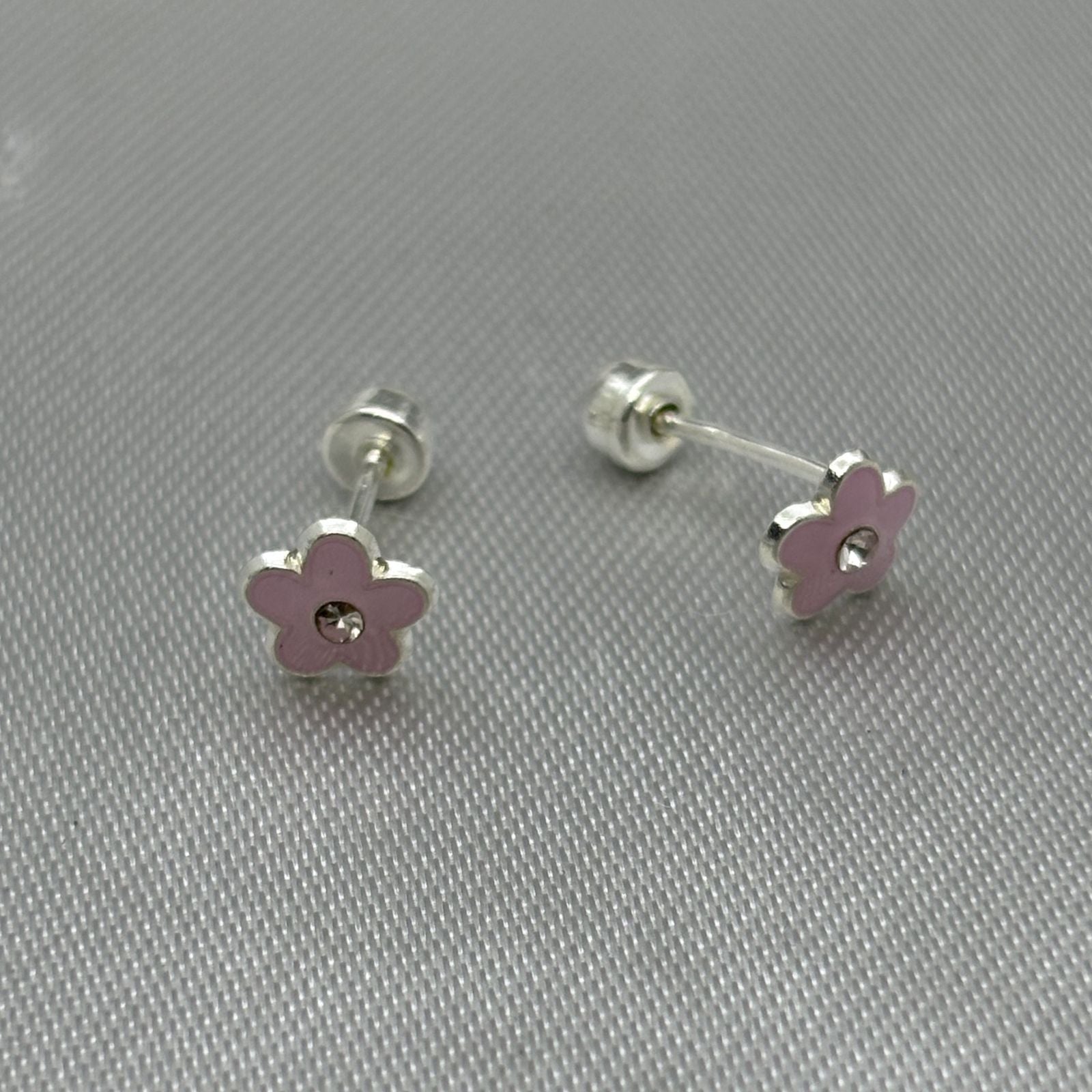 #BR312 - Broquel Flor Esmaltada Con Piedra Zirconia Plata - F34/