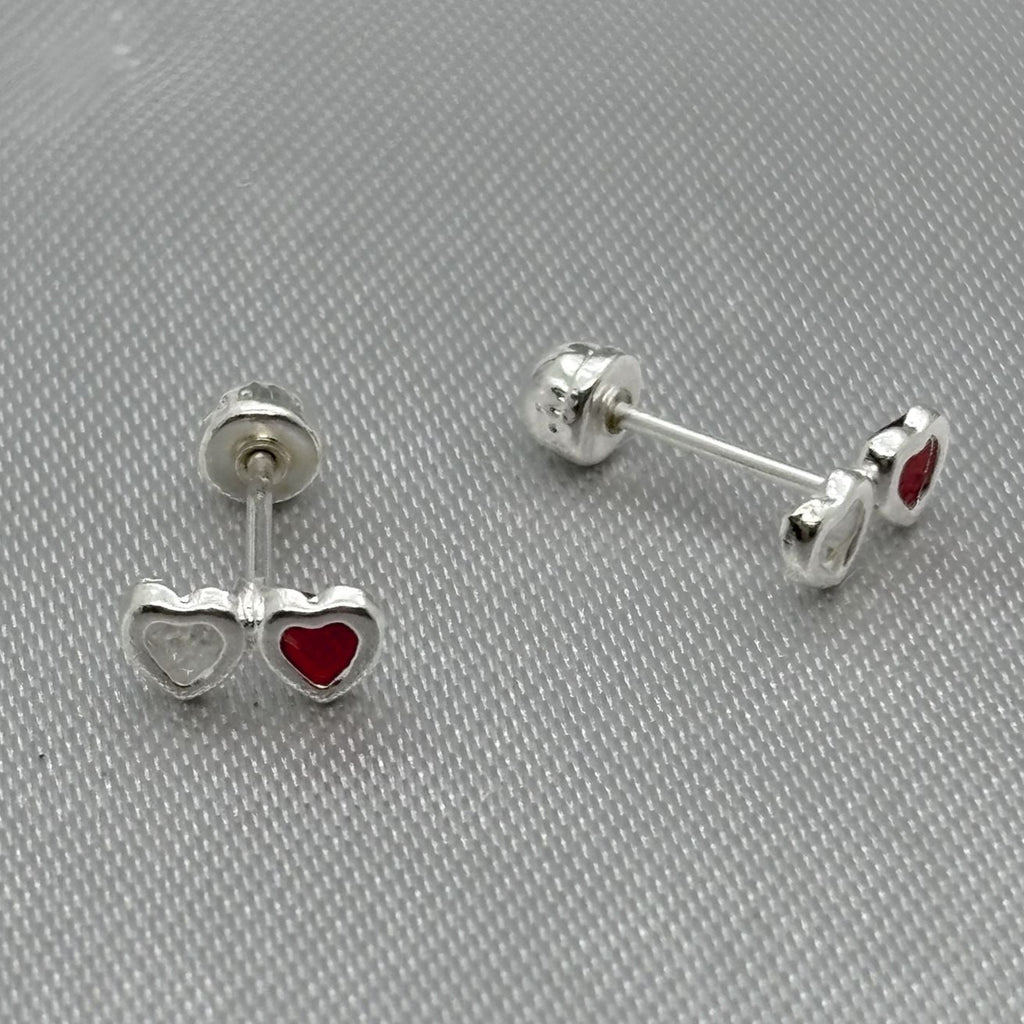 #BR316 - Broquel Doble Corazón Piedra Zirconia Plata