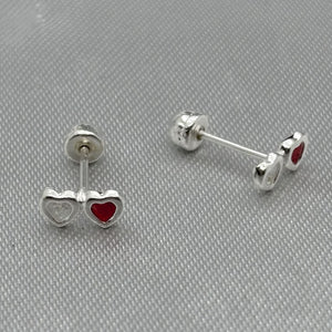 #BR316 - Broquel Doble Corazón Piedra Zirconia Plata