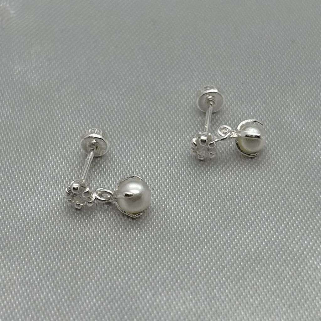 #BR323 - Broquel Perla Y Piedra Zirconia Plata