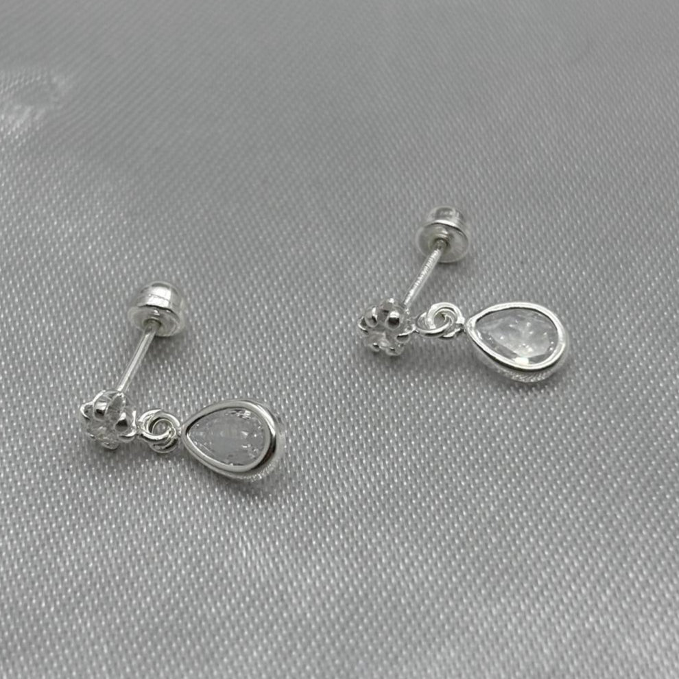 #BR325 - Broquel Colgante Gota/Pera Piedra Zirconia Plata