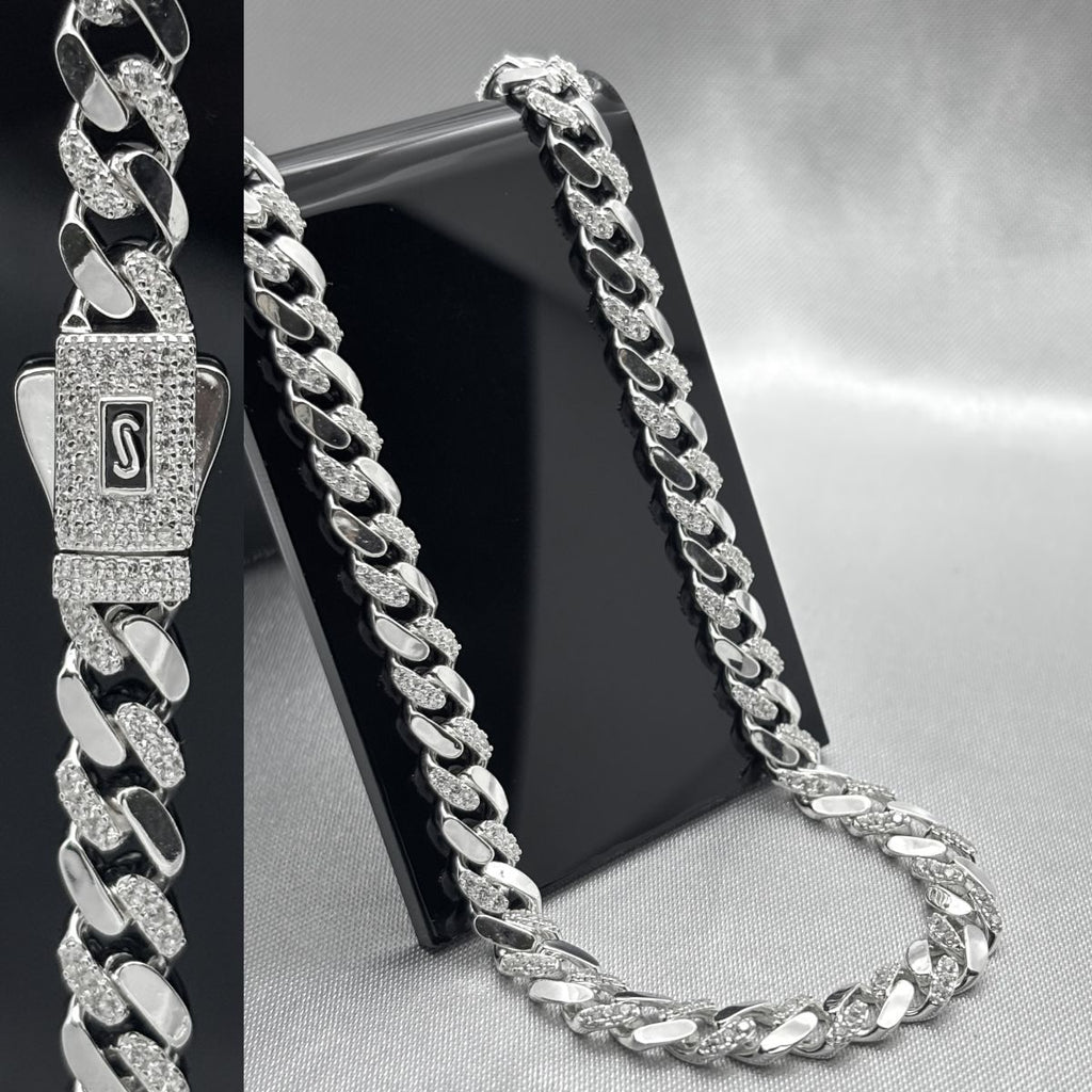 #CAD209 - Cadena Monaco Piedra Zirconia Baño Rodio/Plata - 6 mm - MI38.7