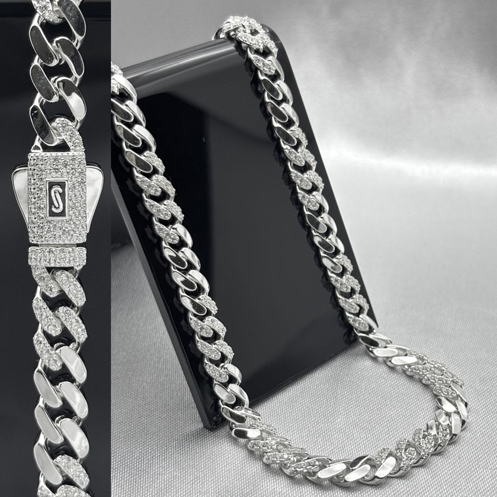 #CAD214 - Cadena Monaco Piedra Zirconia Baño Rodio/Plata - 6 mm - MI38.3
