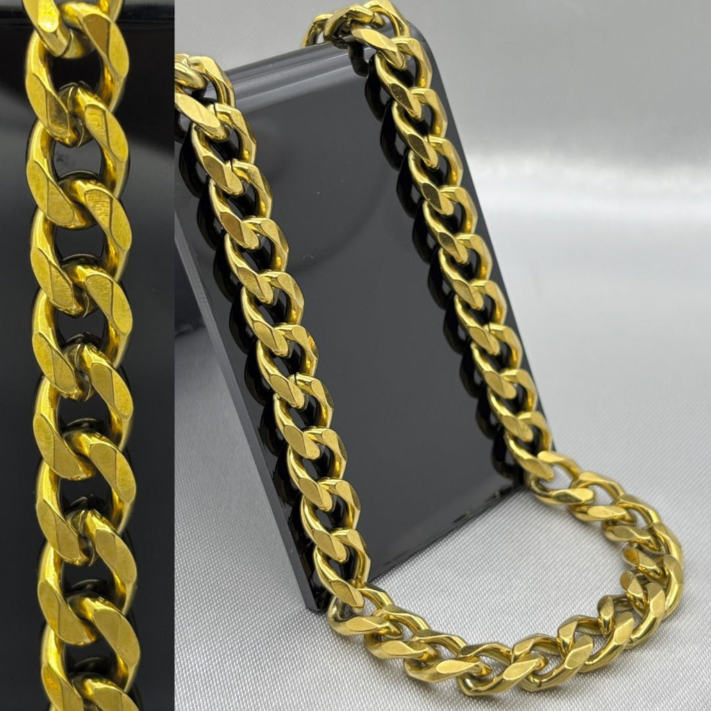 #COL106 - Cadena Barbada Con Zirconia En Broche De Oro Laminado 18K - 8 mm
