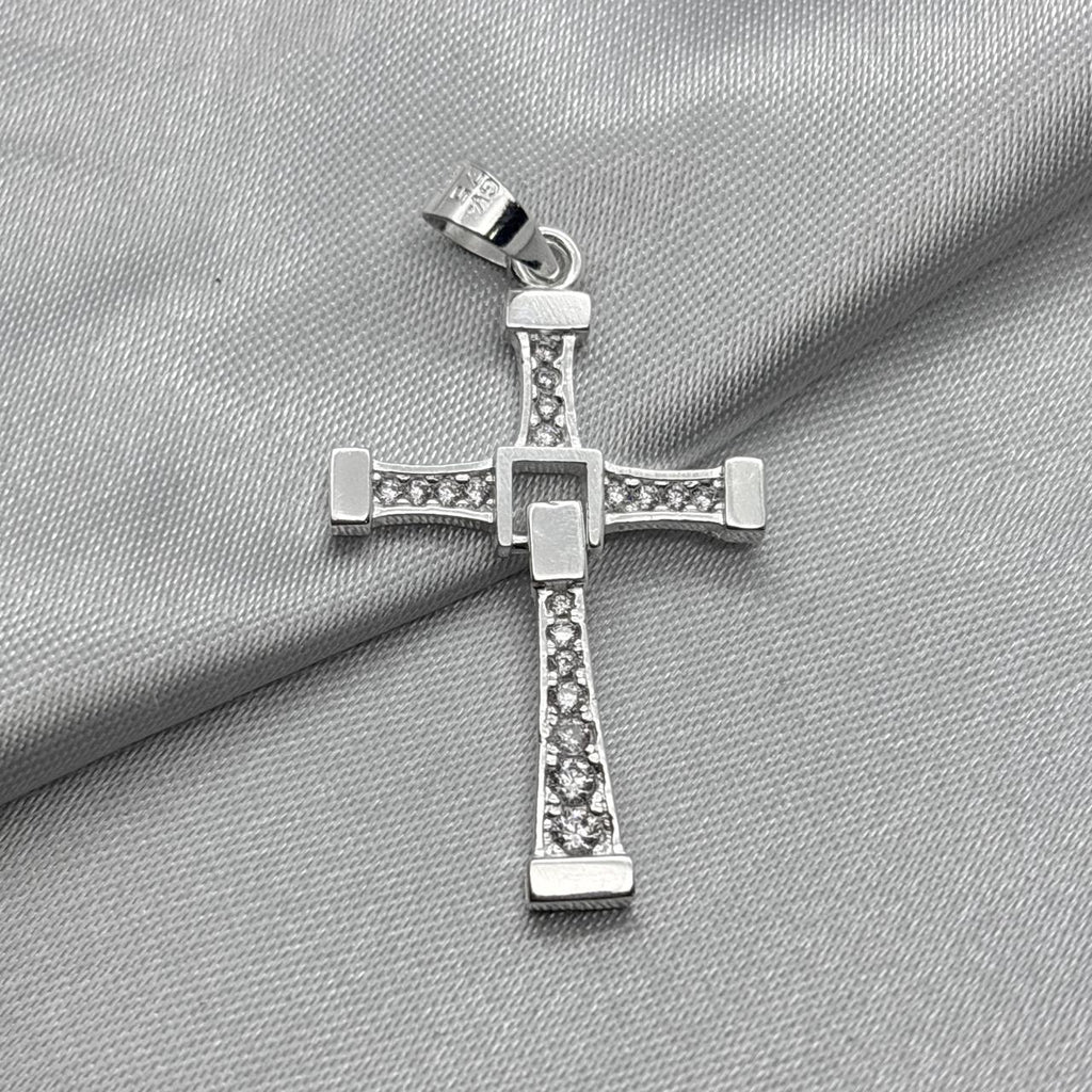 #D439 - Dije Cruz Movible Piedra Zirconia Plata - ZC3.1