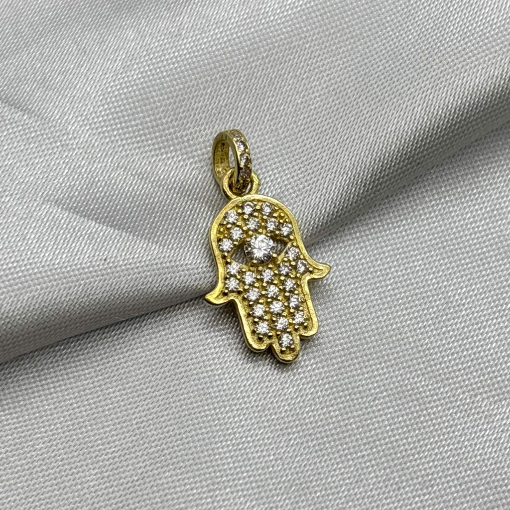 #D10227 - Dije Mano Fátima/Hamsa Piedra Zirconia Oro 10K - K01/2.0