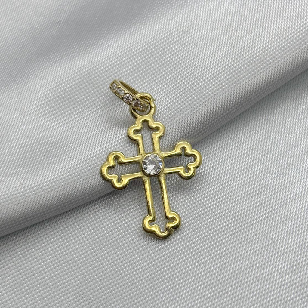 #D10228 - Dije Cruz Con Piedra Zirconia Oro 10K - K01/1.3