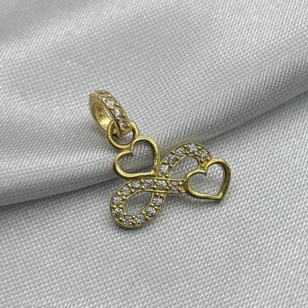 #D10231 - Dije Infinito Con Doble Corazón Piedra Zirconia Oro 10K - K01/1.0