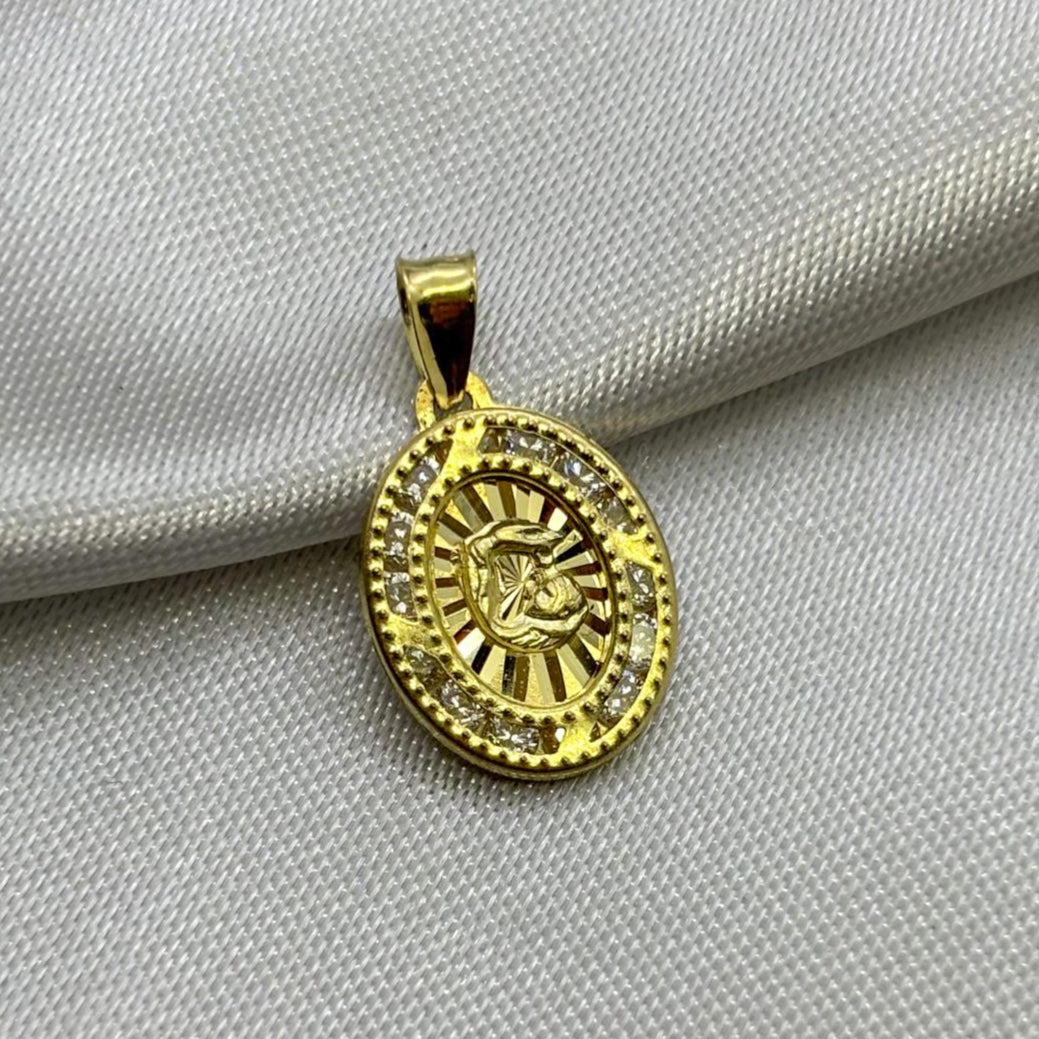 #D10238 - Dije/Medalla Oval De Bautizo Con Piedra Zirconia Oro 10K - I02/0.9