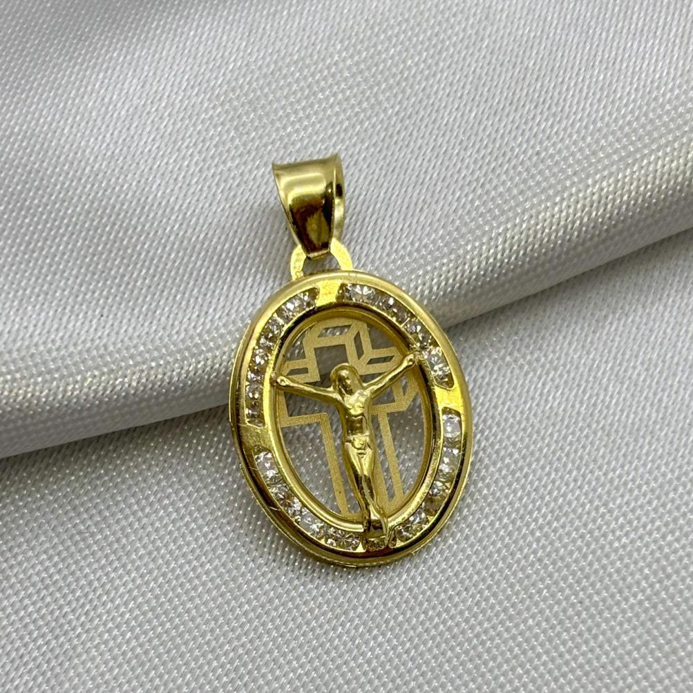 #D10247 - Dije/Medalla Crucifijo Con Piedra De Zirconia Oro 10K - I02/0.9