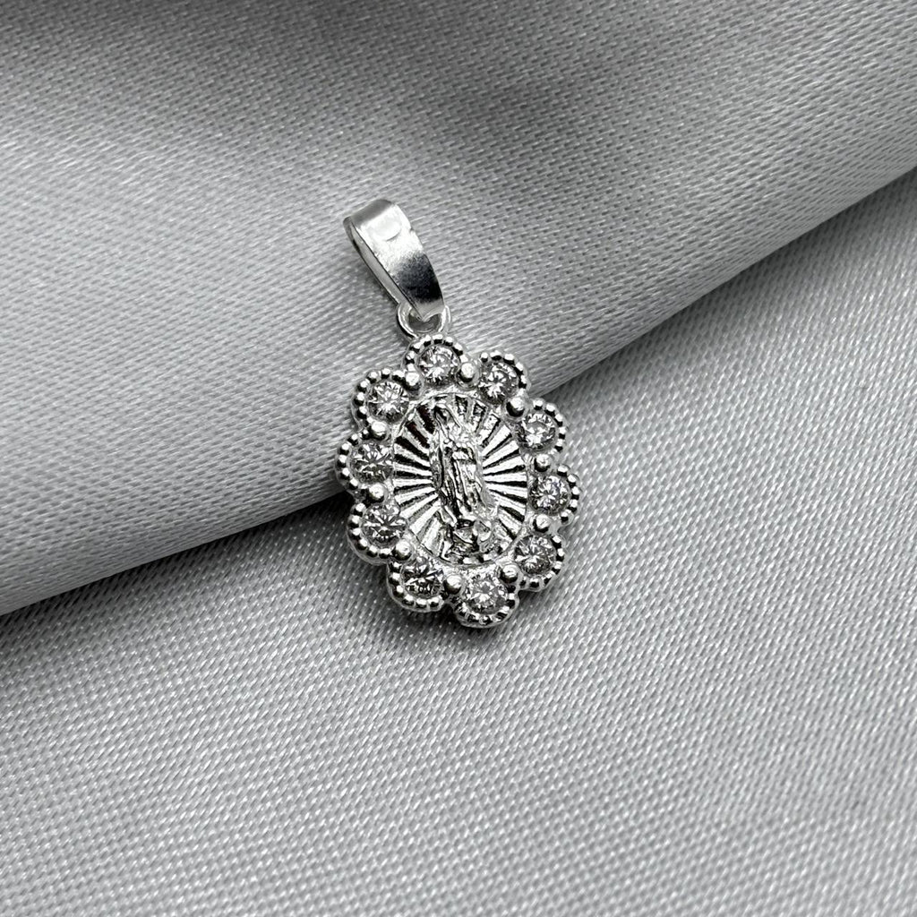 #D129 - Dije Ovalado Virgen De Guadalupe Con Piedra Zirconia Plata - F1.4