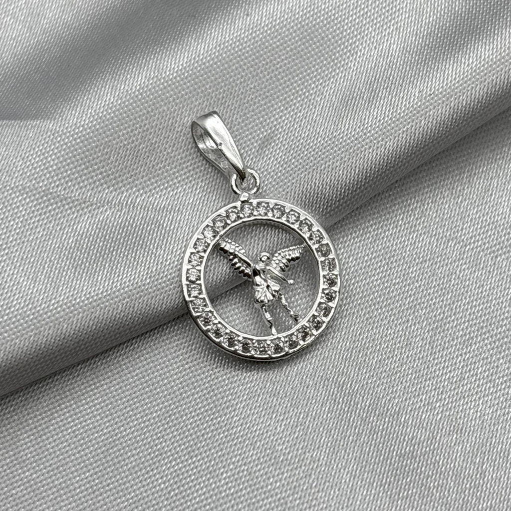 #D143 - Dije Circular Arcángel Miguel Piedra Zirconia Plata - F2.2