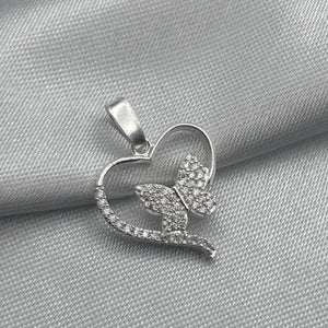 #D150 - Dije Corazón Y Mariposa Con Piedra Zirconia Plata - F1.2