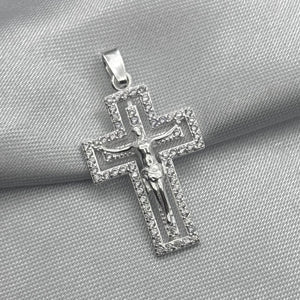 #D166 - Dije Crucifijo Con Piedra Zirconia Plata - LL2.1