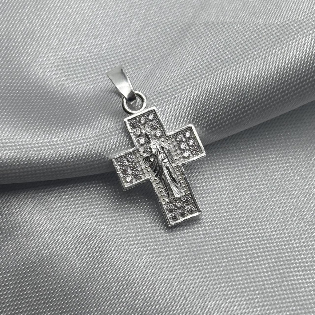 #D206 - Dije Cruz San Judas Tadeo Con Piedra De Zirconia Plata - F1.1