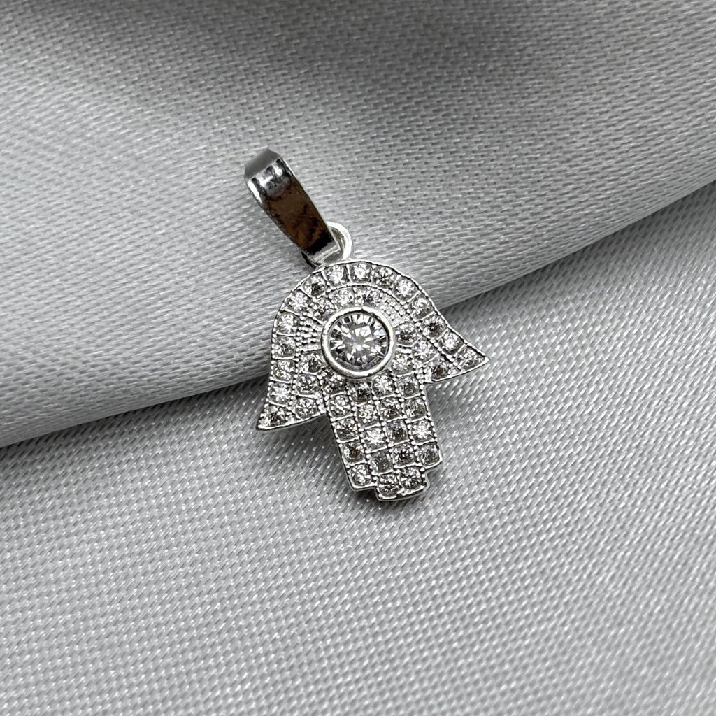 #D233 - Dije Mano Hamsa/Mano De Fátima Con Piedra Zirconia Plata - LL1.0