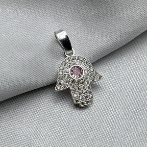 #D233 - Dije Mano Hamsa/Mano De Fátima Con Piedra Zirconia Plata - LL1.0