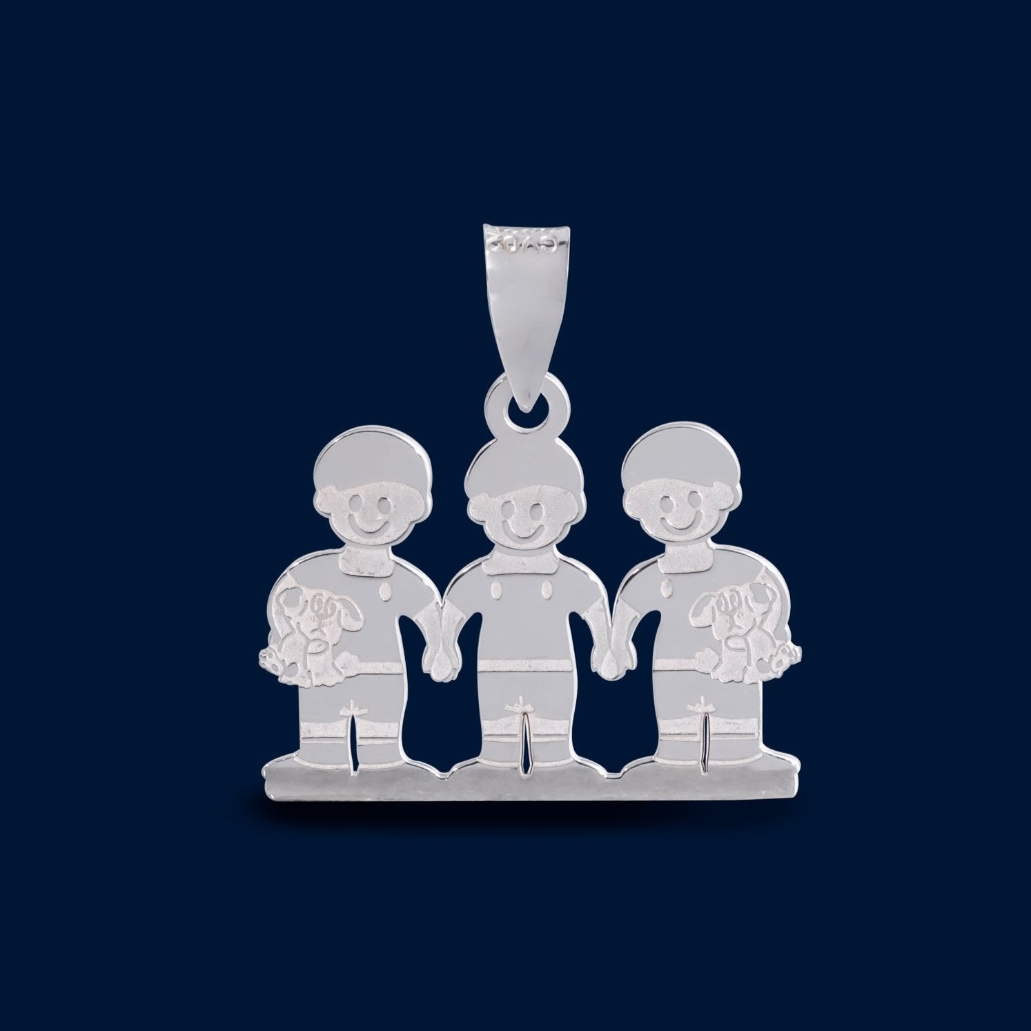 #D263 - Dije Familiar De 3 Niñas/Niños Plata - LL2.0