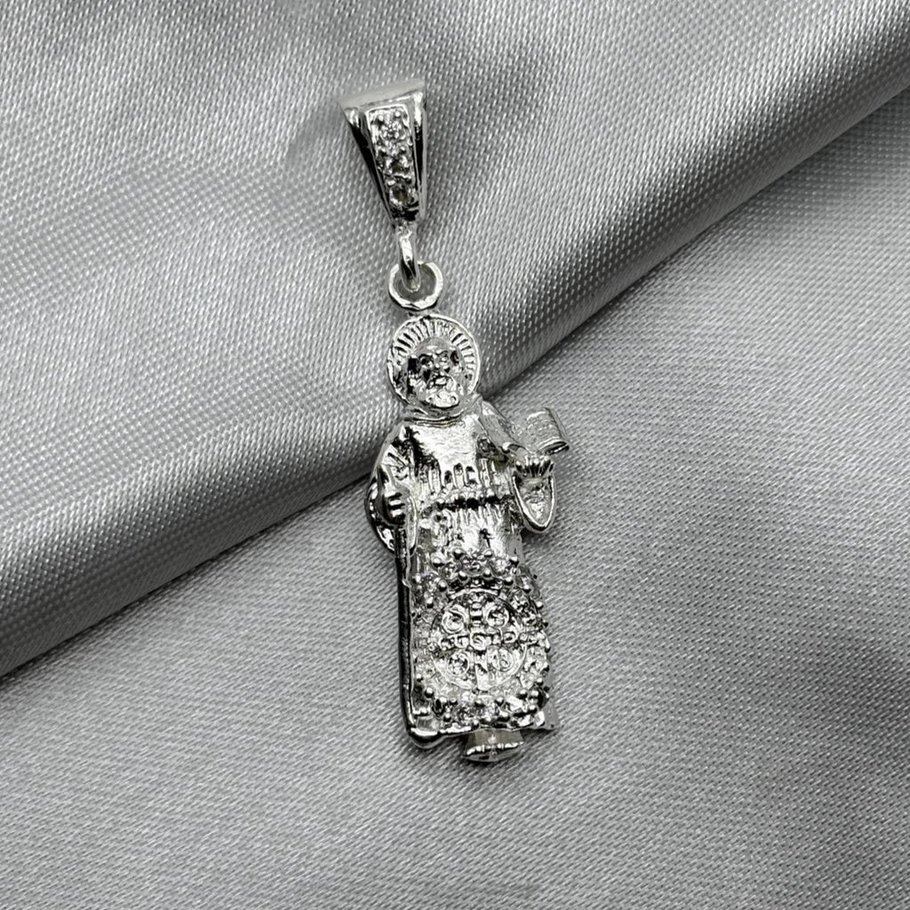 #D316 - Dije San Benito Con Piedra Zirconia Plata - ZC5.5