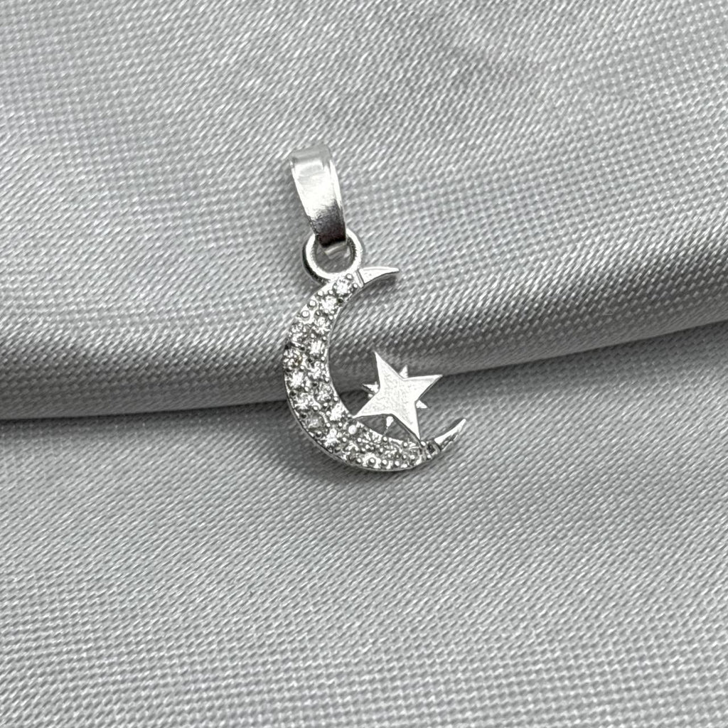 #D335 - Dije Luna Y Estrella Con Piedra Zirconia Plata - LL1.0