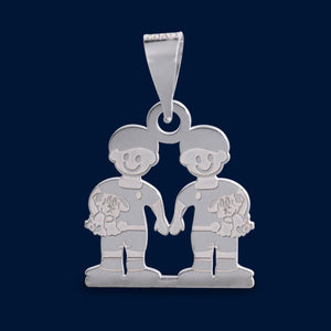#D350 - Dije Familiar De 2 Niñas o Niños Plata - LL1.5