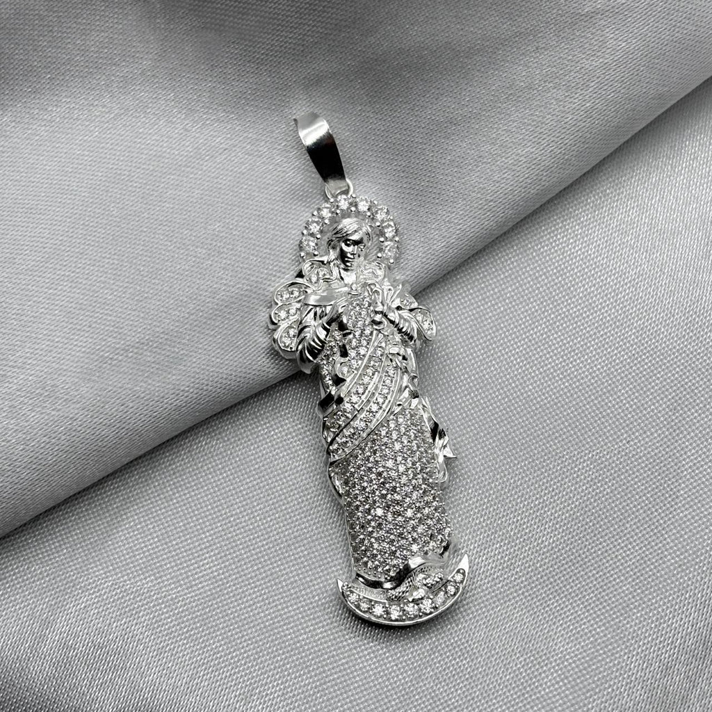 #D361 - Dije Virgen María Desatadora/Desatanudos Con Piedra Zirconia Plata - LL7.4