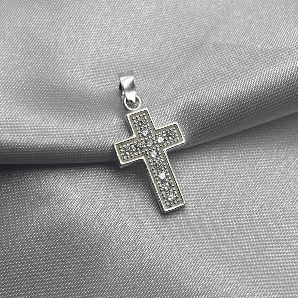 #D376 - Dije Cruz Con Piedra Zirconia Plata - LL1.8