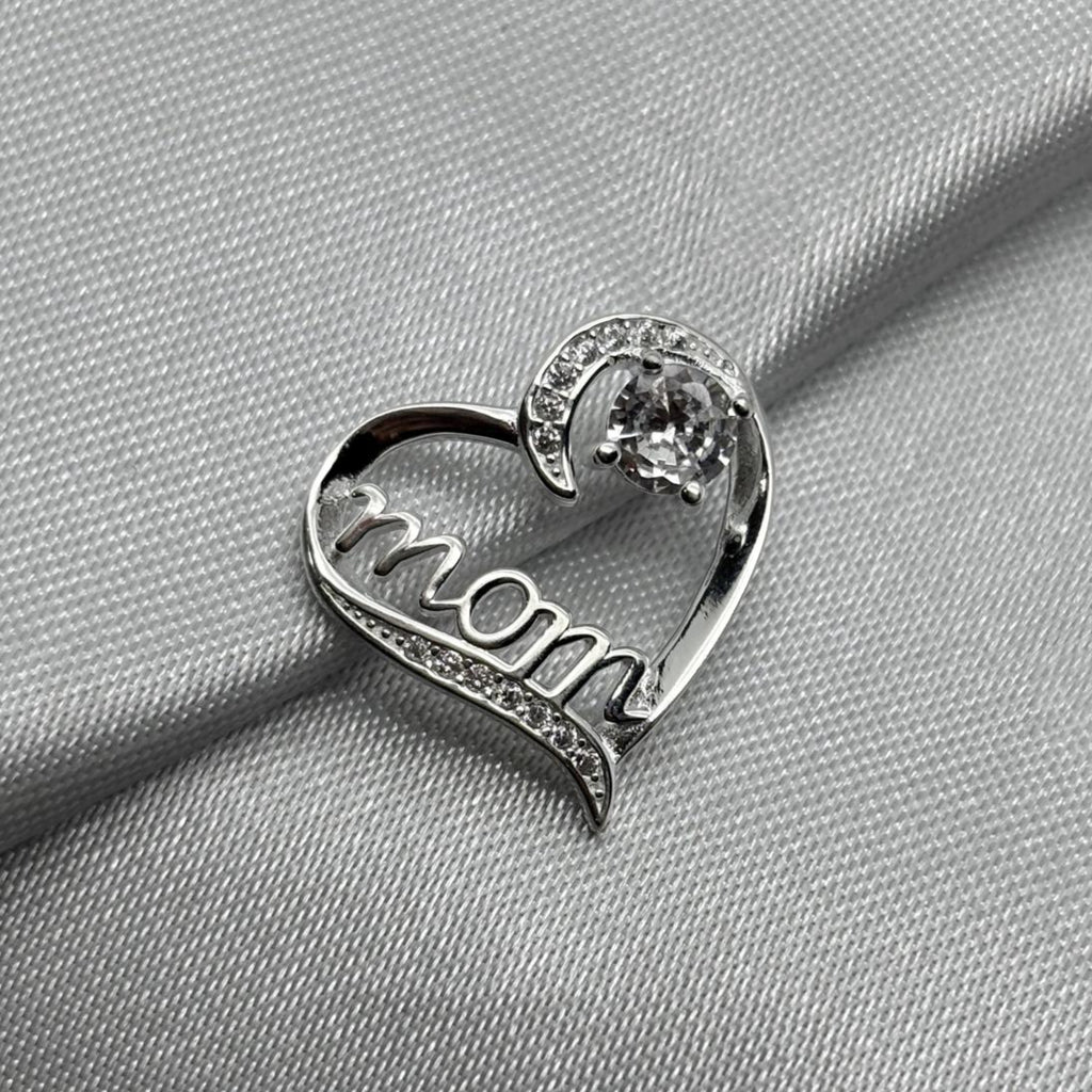 #D389 - Dije Corazón Mamá Con Piedra Zirconia Plata - IP2.3