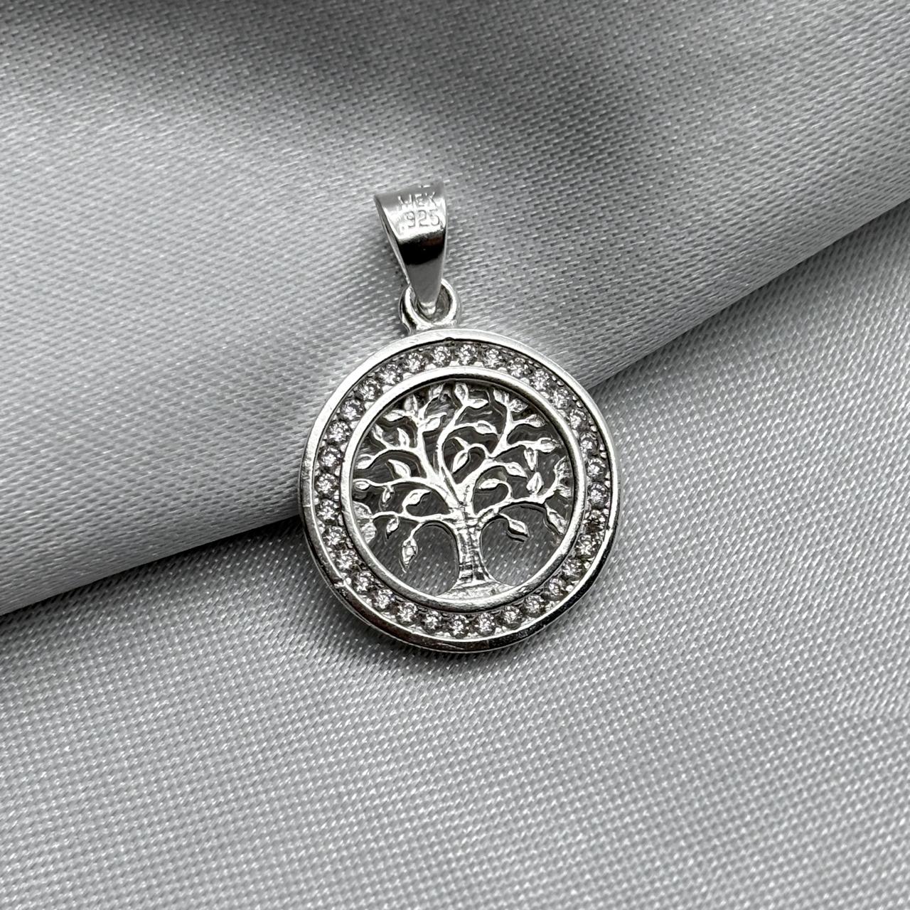 #D397 - Dije Circular Árbol De La Vida Con Piedra Zirconia Plata - ZC2.6